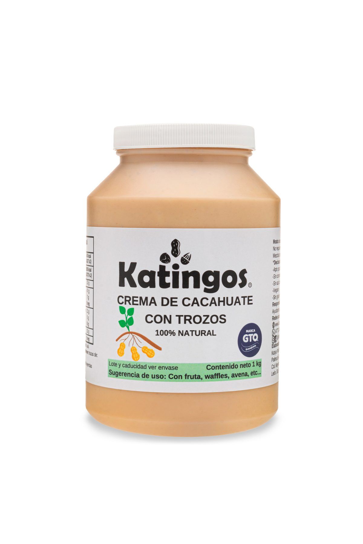 Crema de Cacahuate crunchy natural sin azúcar 1 Kg Katingos Familia